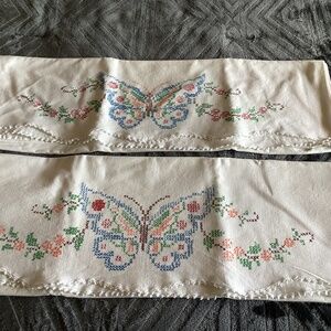 Set of Vintage  Hand Painted   “Butterfly”  “Pillowcases 20x28”